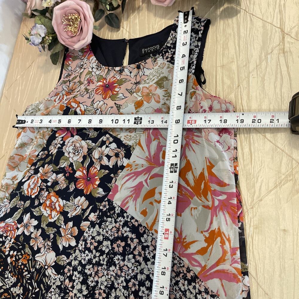 Enfocus Studio Women Size 6 Floral Patchwork Asymmetrical Midi Dress Boho Resort - Picture 9 of 10